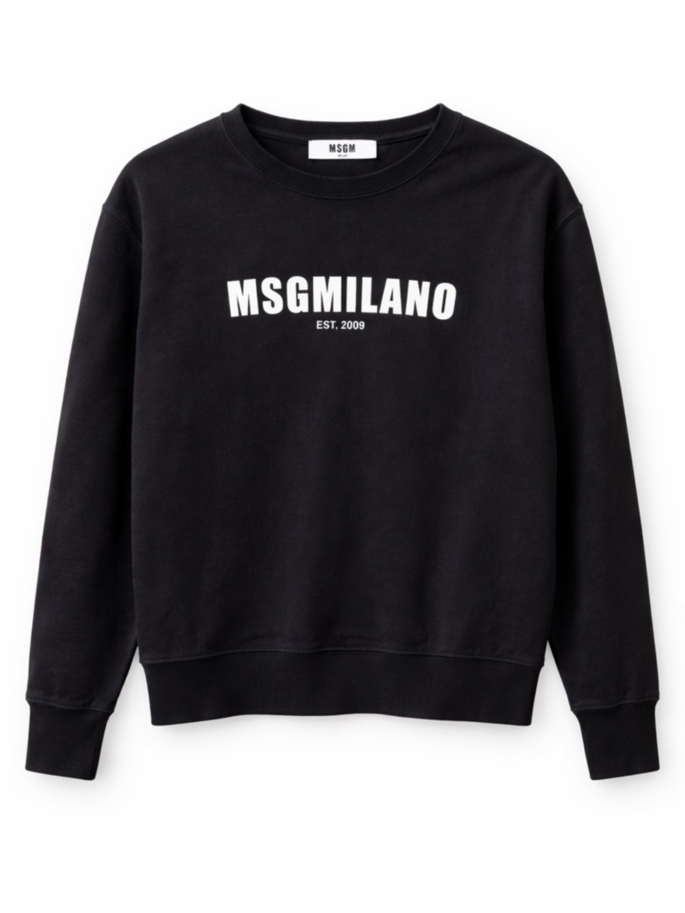 MSGM Black Crewneck Sweatshirt with White Milano Logo